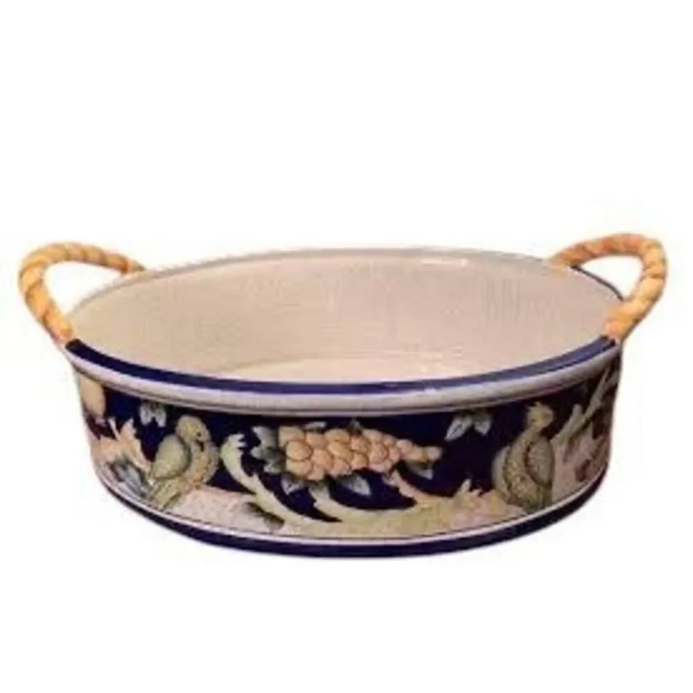 Exoticals Fitz & Floyd Veneto Large Tub Decorative Oval Basin Crackled Parrots